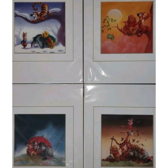 Lot 4 Winnie the Pooh Seasons Matted Art Prints 11x8 Disney Tigger Piglet Eeyore - Picture 2 of 8